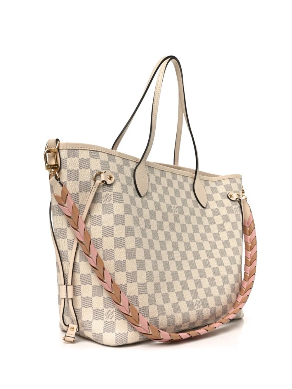*Rare* Louis Vuitton Neverfull Mm Damier Azure With Braided Strap View 3